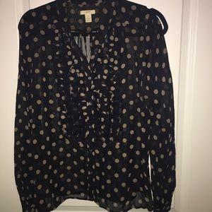 J.crew navy polka dot blouse